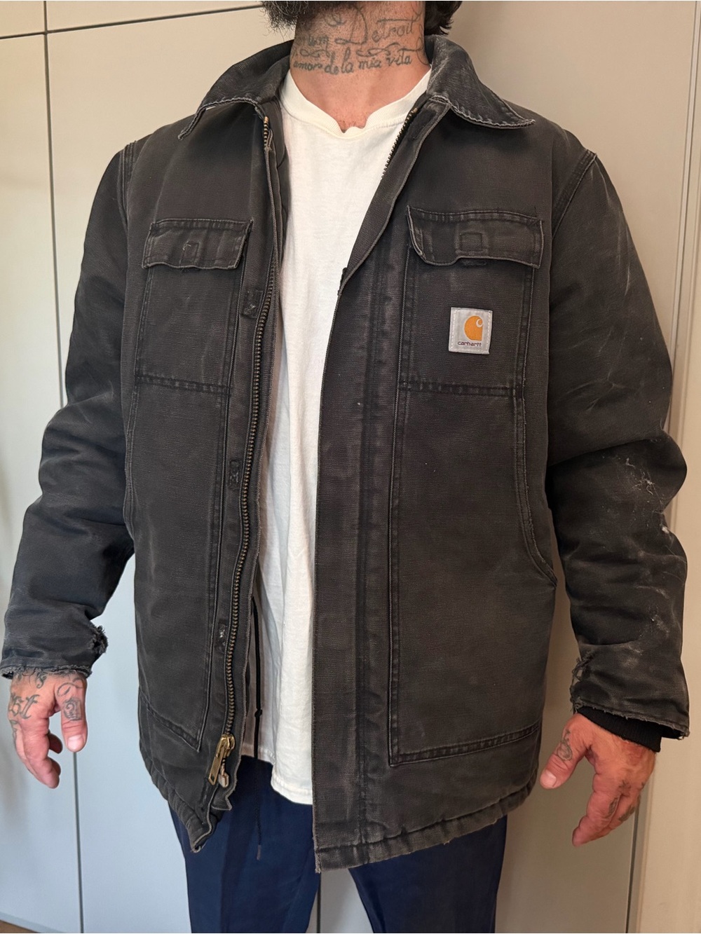 Carhartt Men's Dark Brown Duck Canvas Zip Jacket